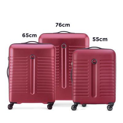 Delsey Iroise 55+65+76cm Hardcase 4 Double Wheel 3 Piece Luggage Trolley Set Red
