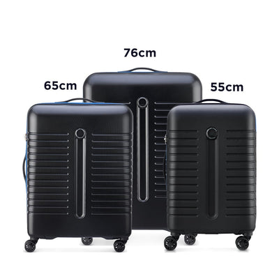 Delsey Iroise 55+65+76cm Hardcase 4 Double Wheel 3 Piece Luggage Trolley Set Black